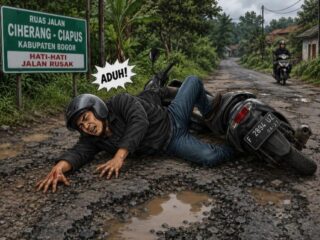 Tak Kunjung Diperbaiki, Jalan Ciherang-Ciapus Kembali Menelan Korban, Warga: Jangan Tunggu Ada yang Meninggal!